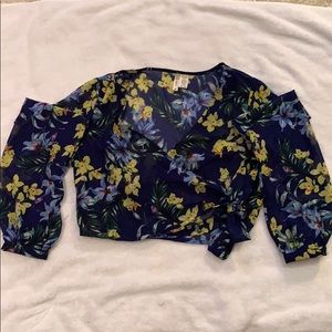 Tropical cropped wrap top
